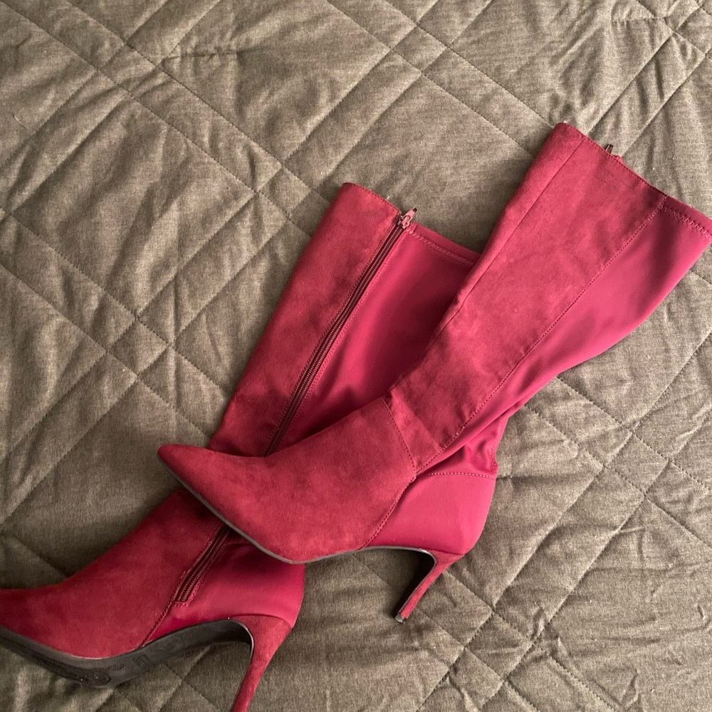 High Heel Boots Burgundy Suede